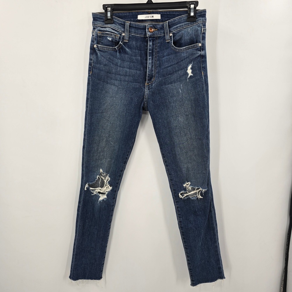 Joes Jeans High Rise Skinny Ankle Distressed Raw Hem Blue Denim 28